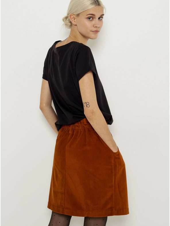 CAMAIEU Hnědá sametová sukně CAMAIEU
