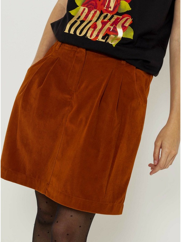 CAMAIEU Hnědá sametová sukně CAMAIEU