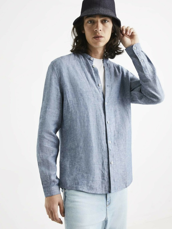 Celio Modrá lněná košile Celio Ratamao