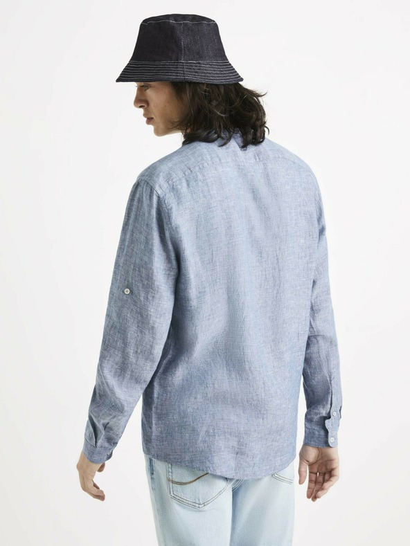 Celio Modrá lněná košile Celio Ratamao