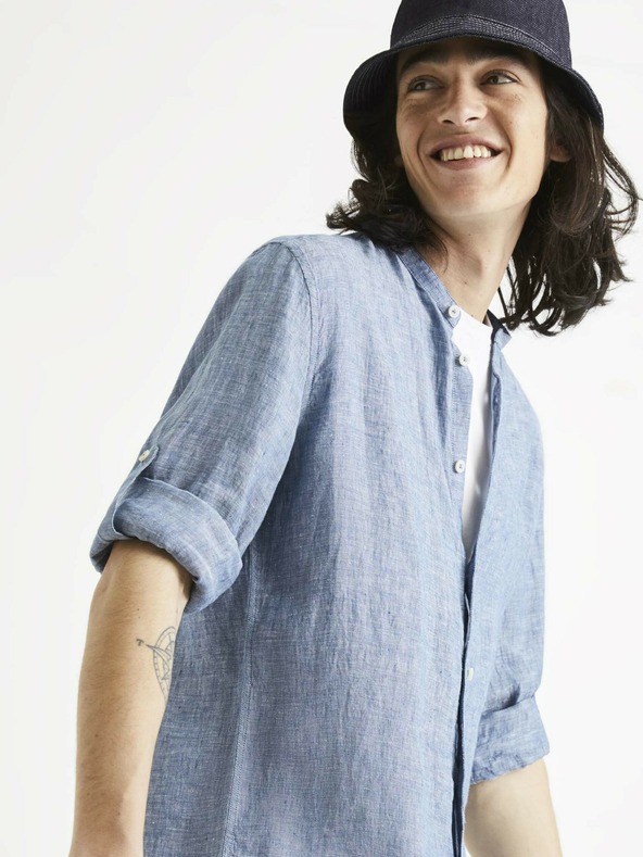 Celio Modrá lněná košile Celio Ratamao