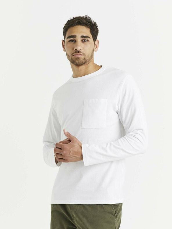 Celio Bílé pánské basic tričko s kapsou Celio