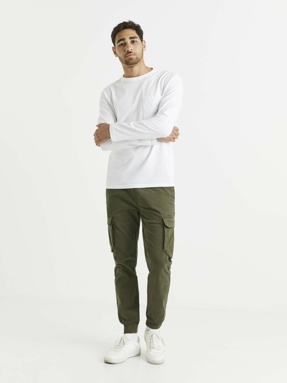 Celio Bílé pánské basic tričko s kapsou Celio