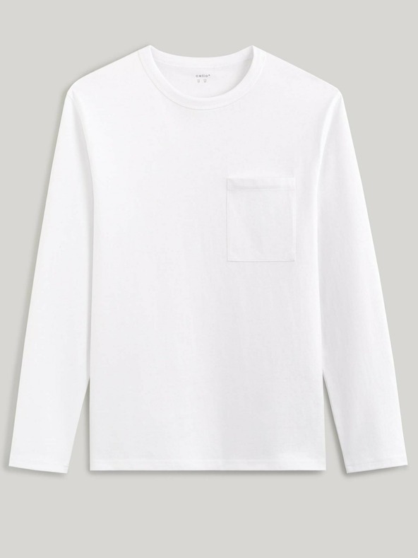 Celio Bílé pánské basic tričko s kapsou Celio
