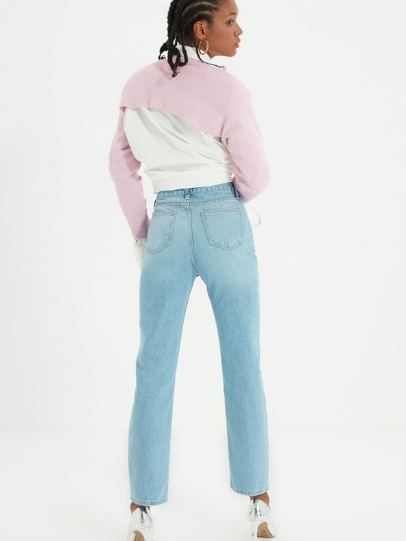 Trendyol Světle modré mom fit džíny s potrhaným efektem Trendyol