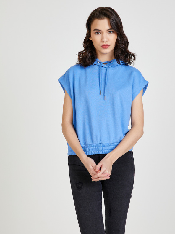 ONLY Modrá dámská mikinová vesta s kapucí ONLY Siva