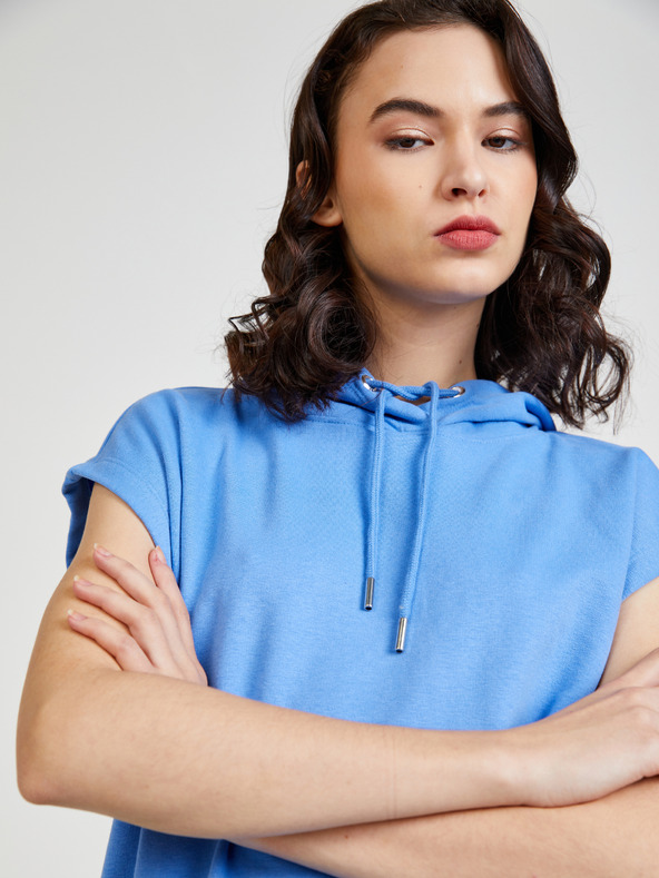 ONLY Modrá dámská mikinová vesta s kapucí ONLY Siva