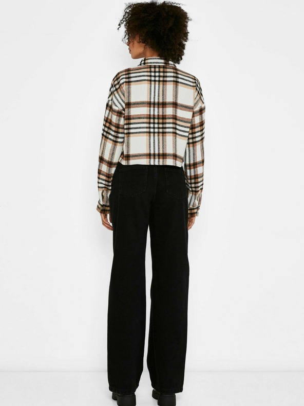 Noisy May Hnědo-krémová kostkovaná cropped košile Noisy May Flanny