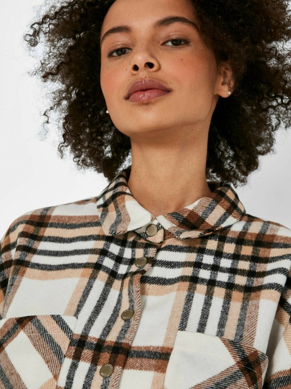 Noisy May Hnědo-krémová kostkovaná cropped košile Noisy May Flanny