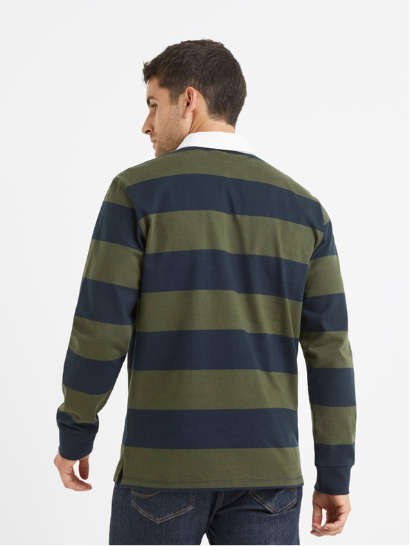 Celio Modro-zelené pánské pruhované polo tričko Celio Verugby