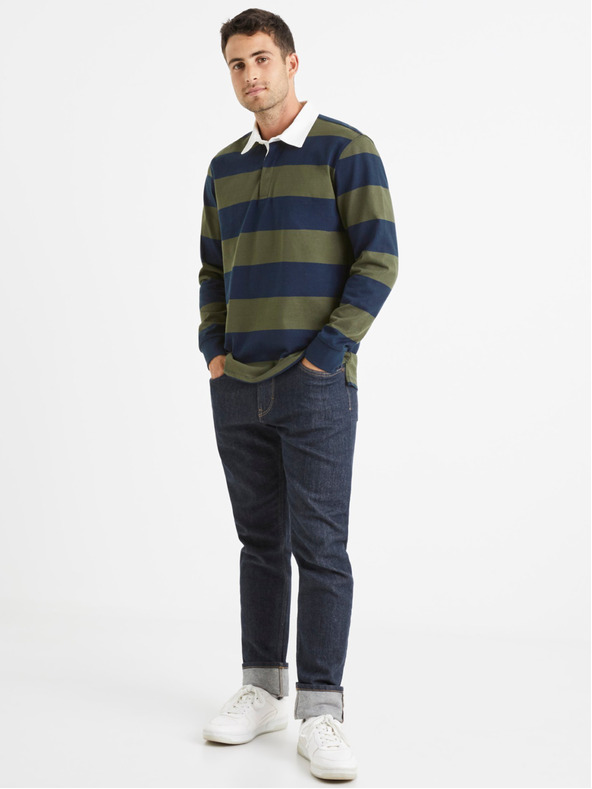 Celio Modro-zelené pánské pruhované polo tričko Celio Verugby