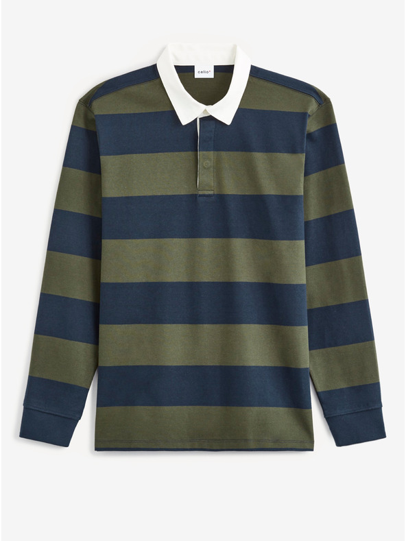 Celio Modro-zelené pánské pruhované polo tričko Celio Verugby
