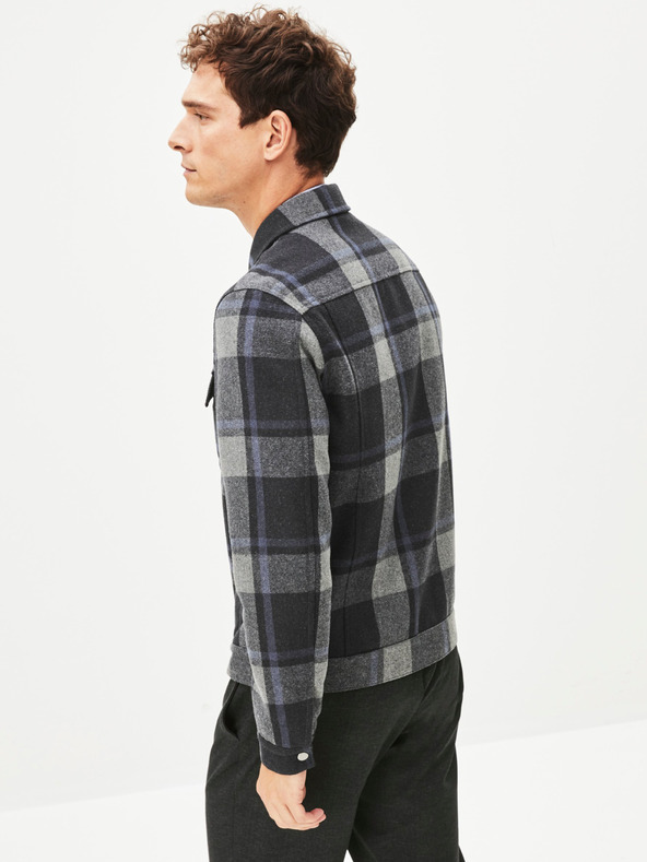 Celio Tmavě šedá pánská kostkovaná bunda Celio Punjab