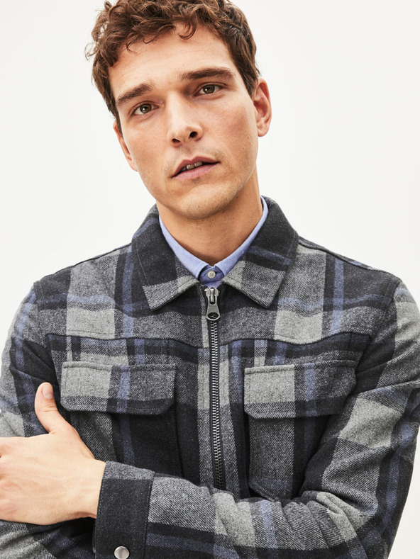 Celio Tmavě šedá pánská kostkovaná bunda Celio Punjab