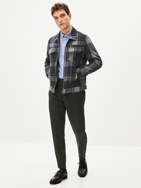 Celio Tmavě šedá pánská kostkovaná bunda Celio Punjab