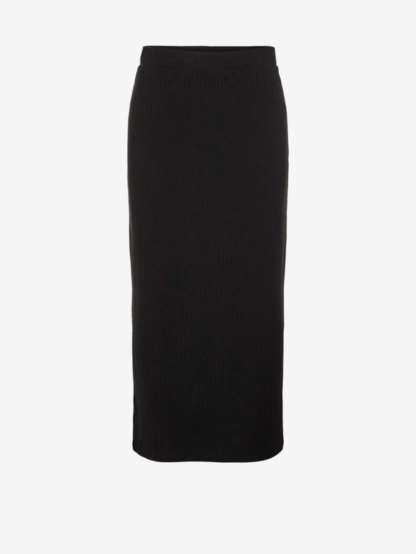 Pieces Černá žebrovaná midi sukně s rozparkem Pieces Kylie