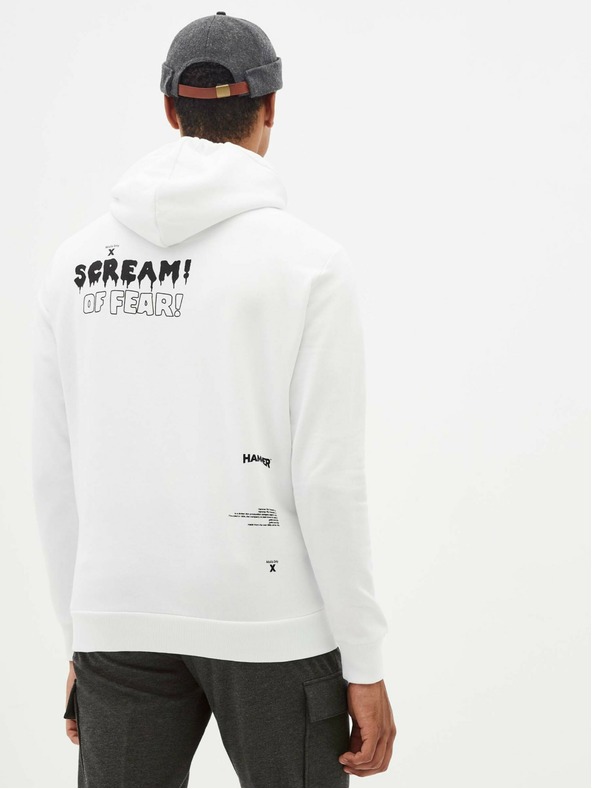 Celio Bílá pánská mikina s kapucí Celio Taste of fear