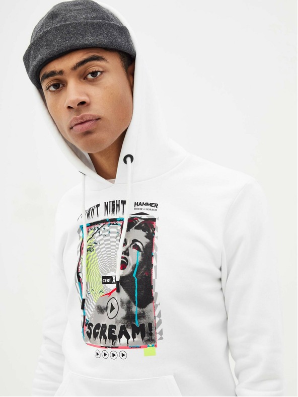 Celio Bílá pánská mikina s kapucí Celio Taste of fear