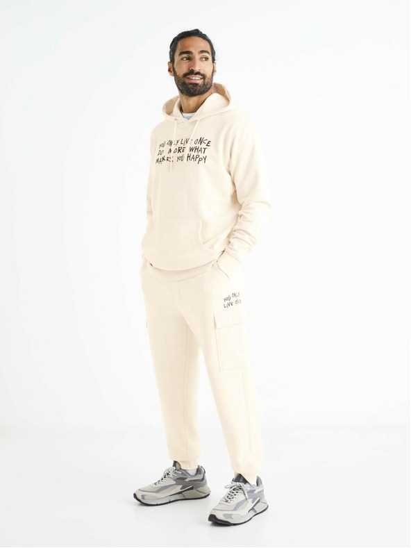 Celio Krémové pánské tepláky s kapsami Celio Boslap