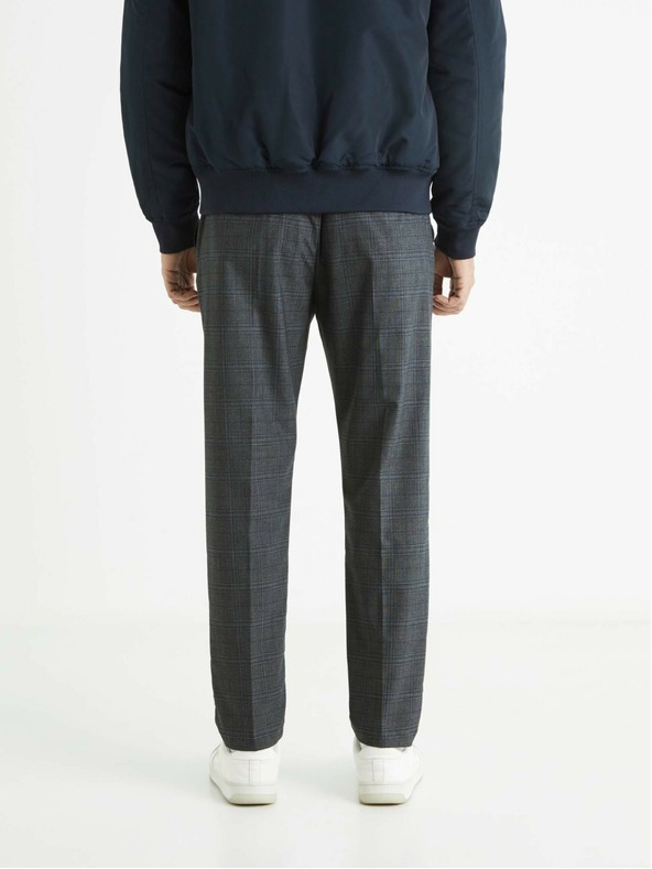 Celio Tmavě šedé pánské kostkované kalhoty Celio Avocheck