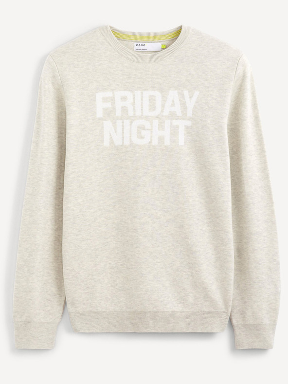 Celio Krémový pánský svetr s nápisem Celio Apeflash