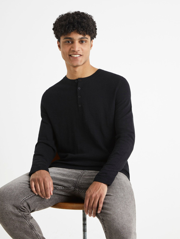 Celio Černé pánské žíhané tričko Celio Behenley