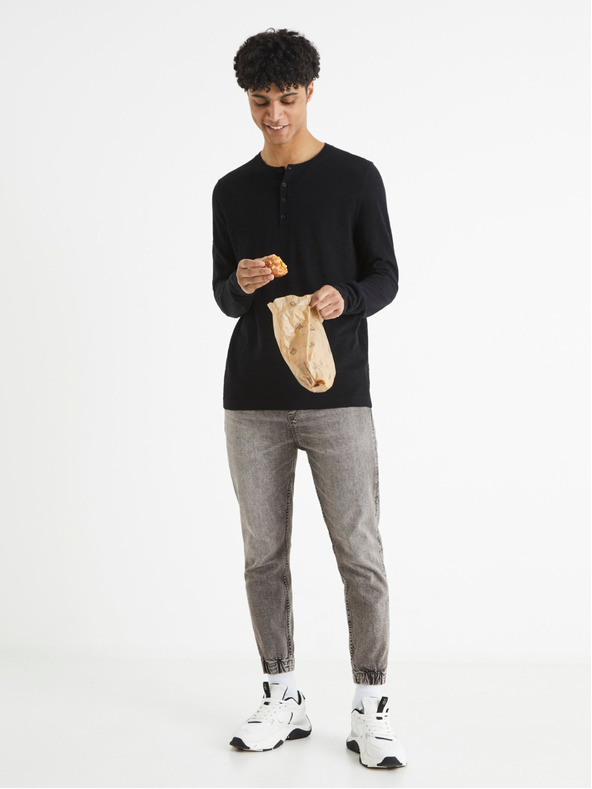 Celio Černé pánské žíhané tričko Celio Behenley