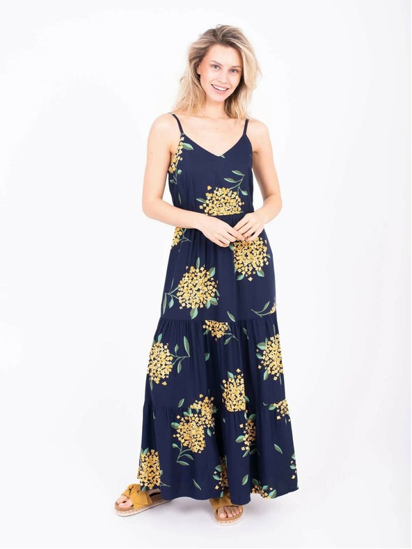 Brakeburn Tmavě modré dámské vzorované maxišaty na ramínka Brakeburn