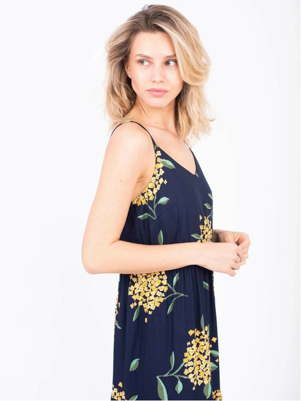 Brakeburn Tmavě modré dámské vzorované maxišaty na ramínka Brakeburn