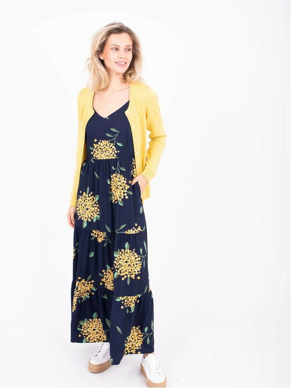 Brakeburn Tmavě modré dámské vzorované maxišaty na ramínka Brakeburn