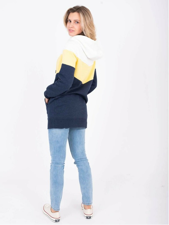 Brakeburn Žluto-modrá dámská prodloužená mikina s kapucí Brakeburn
