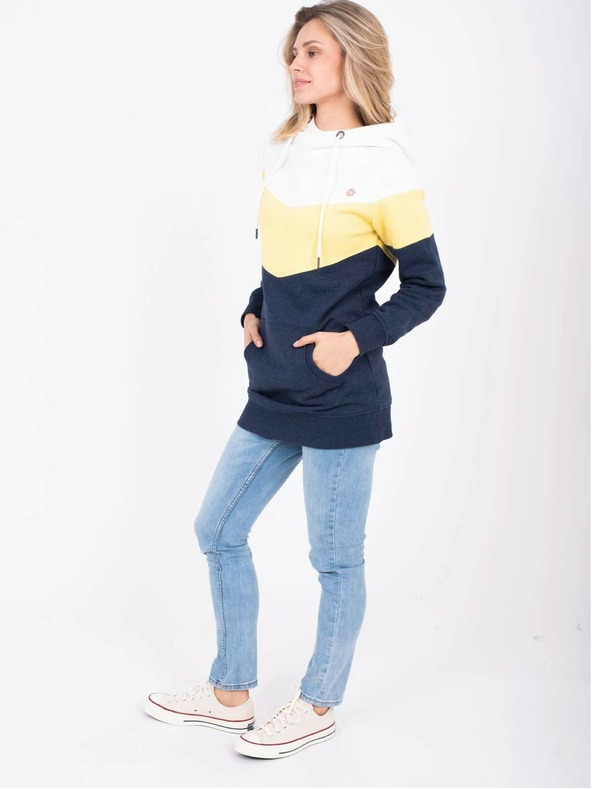 Brakeburn Žluto-modrá dámská prodloužená mikina s kapucí Brakeburn