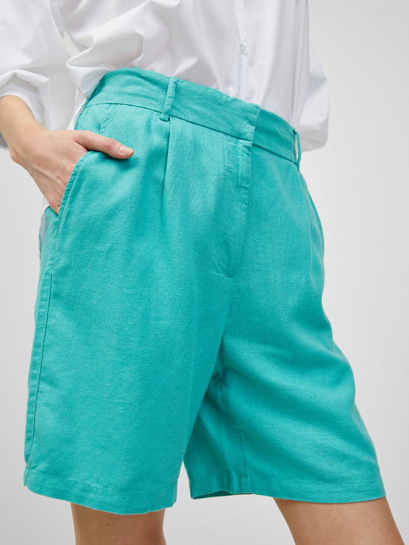 ONLY Tyrkysové lněné kraťasy ONLY Caro