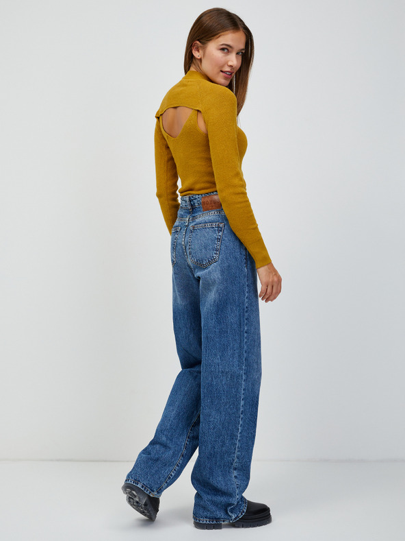 Jacqueline de Yong Hořčicový žebrovaný svetr/top 2v1 JDY Sibba