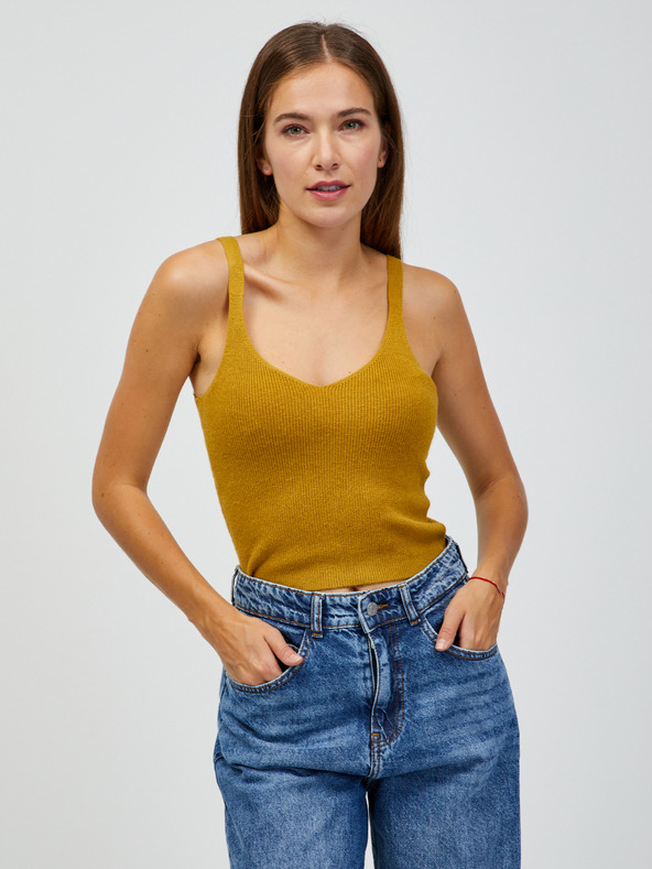 Jacqueline de Yong Hořčicový žebrovaný svetr/top 2v1 JDY Sibba