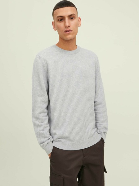 Jack & Jones Světle šedý žebrovaný basic svetr Jack & Jones Otto