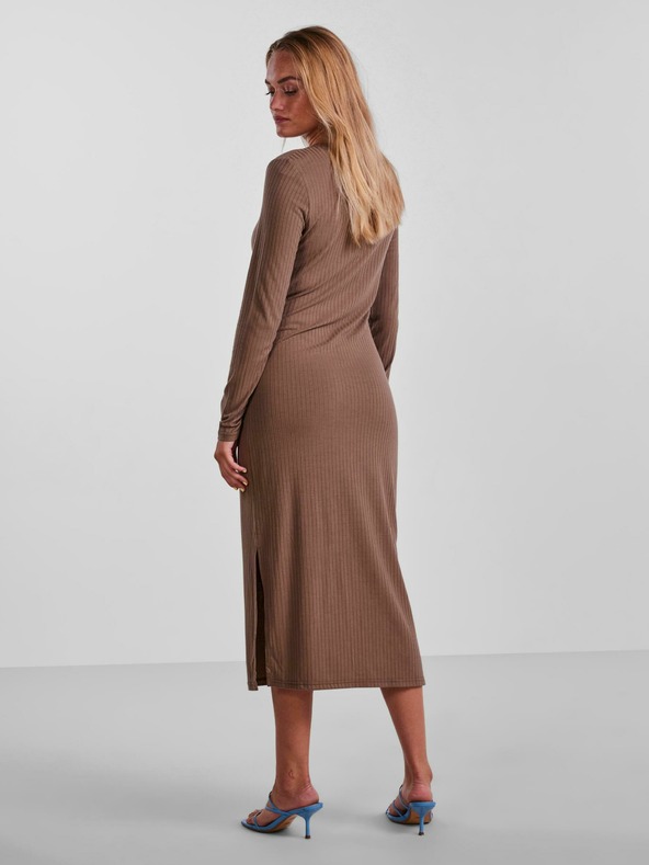 Pieces Světle hnědé žebrované svetrové midišaty Pieces Kylie
