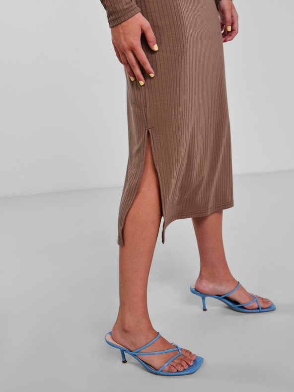 Pieces Světle hnědé žebrované svetrové midišaty Pieces Kylie