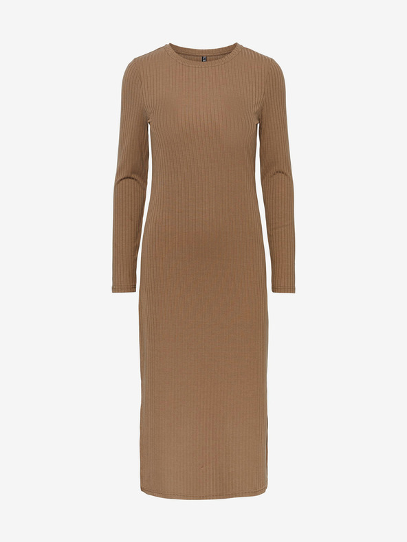 Pieces Světle hnědé žebrované svetrové midišaty Pieces Kylie