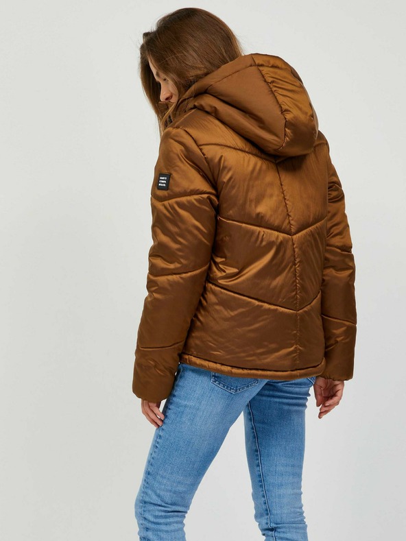 Sam 73 Hnědá dámská prošívaná zimní bunda s kapucí SAM 73 Gede