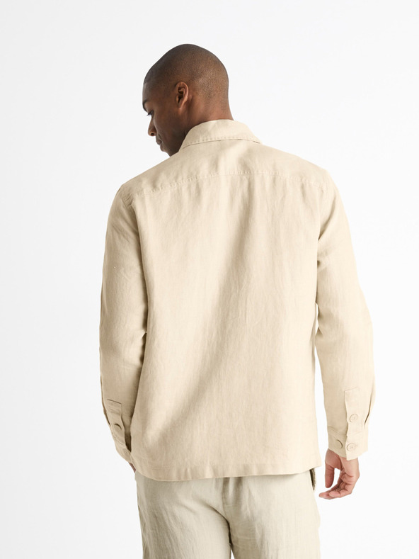 Celio Béžová lněná svrchní košile Celio Baston