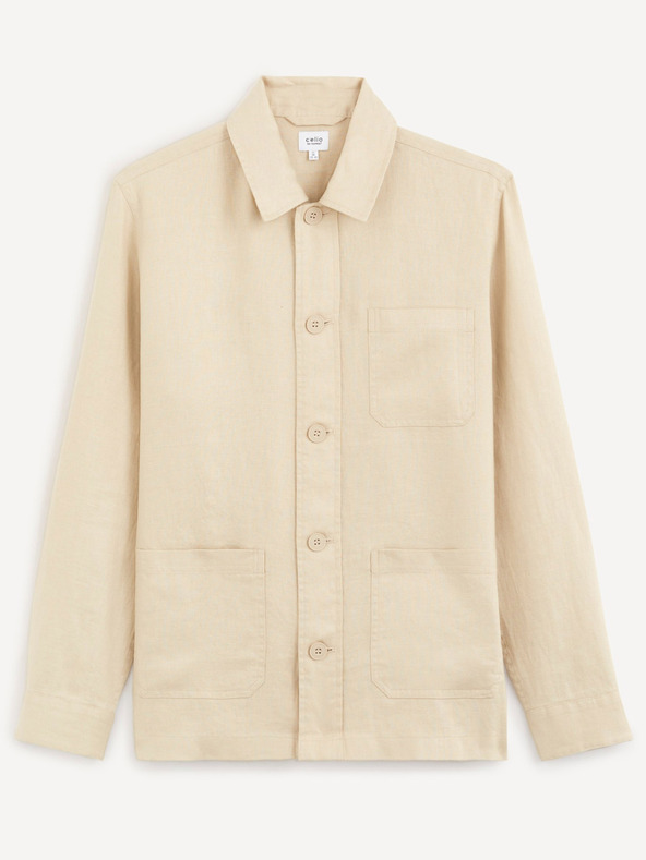 Celio Béžová lněná svrchní košile Celio Baston