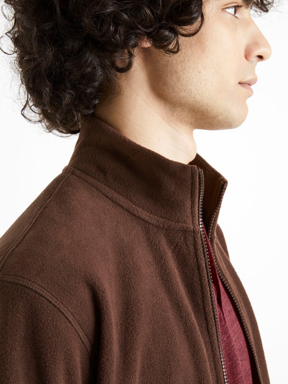 Celio Hnědá pánská fleecová mikina Celio Cepolaire