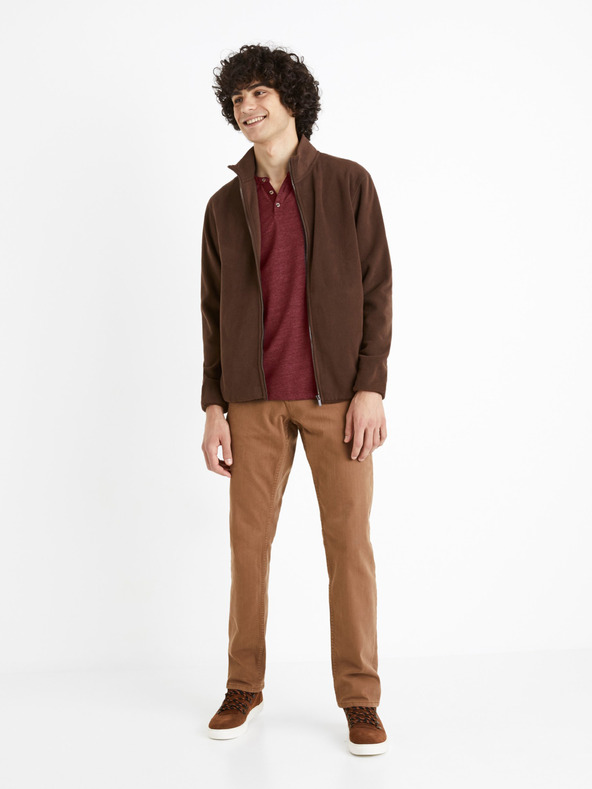 Celio Hnědá pánská fleecová mikina Celio Cepolaire