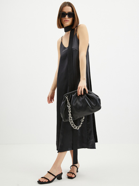 ONLY Černé dámské saténové midišaty na ramínka ONLY Cosmo