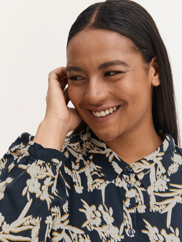 Fransa Krémovo-modré květované košilové midišaty se zavazováním Fransa