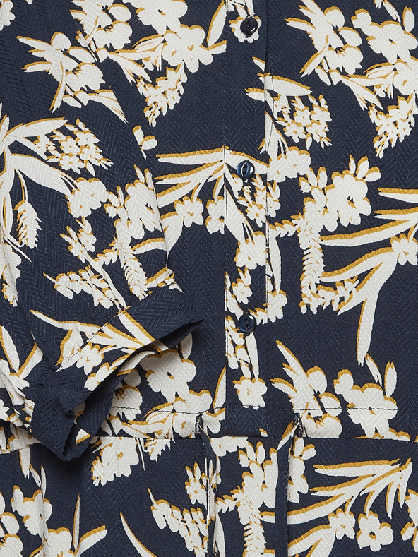 Fransa Krémovo-modré květované košilové midišaty se zavazováním Fransa