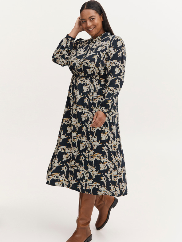 Fransa Krémovo-modré květované košilové midišaty se zavazováním Fransa