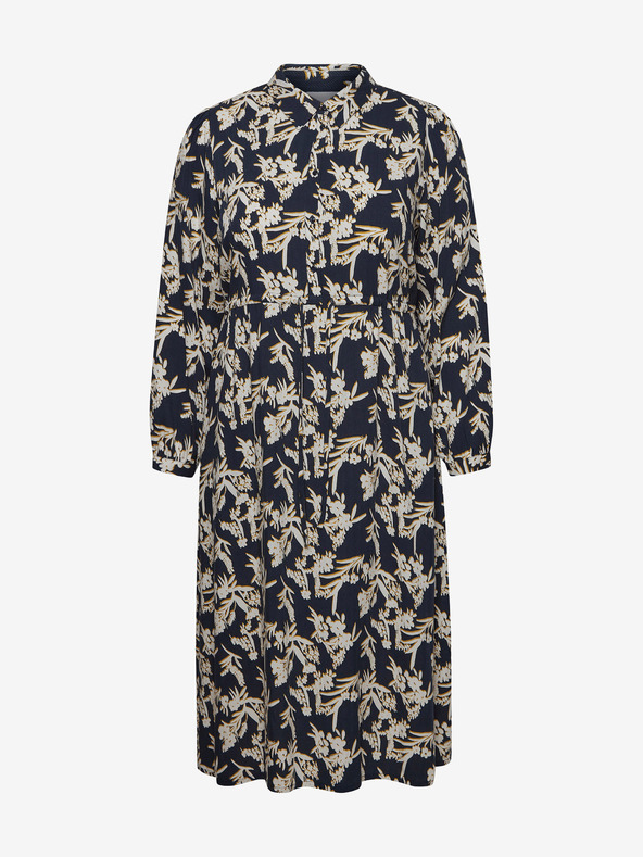 Fransa Krémovo-modré květované košilové midišaty se zavazováním Fransa