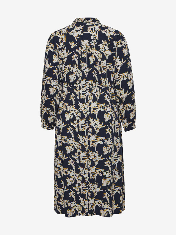 Fransa Krémovo-modré květované košilové midišaty se zavazováním Fransa